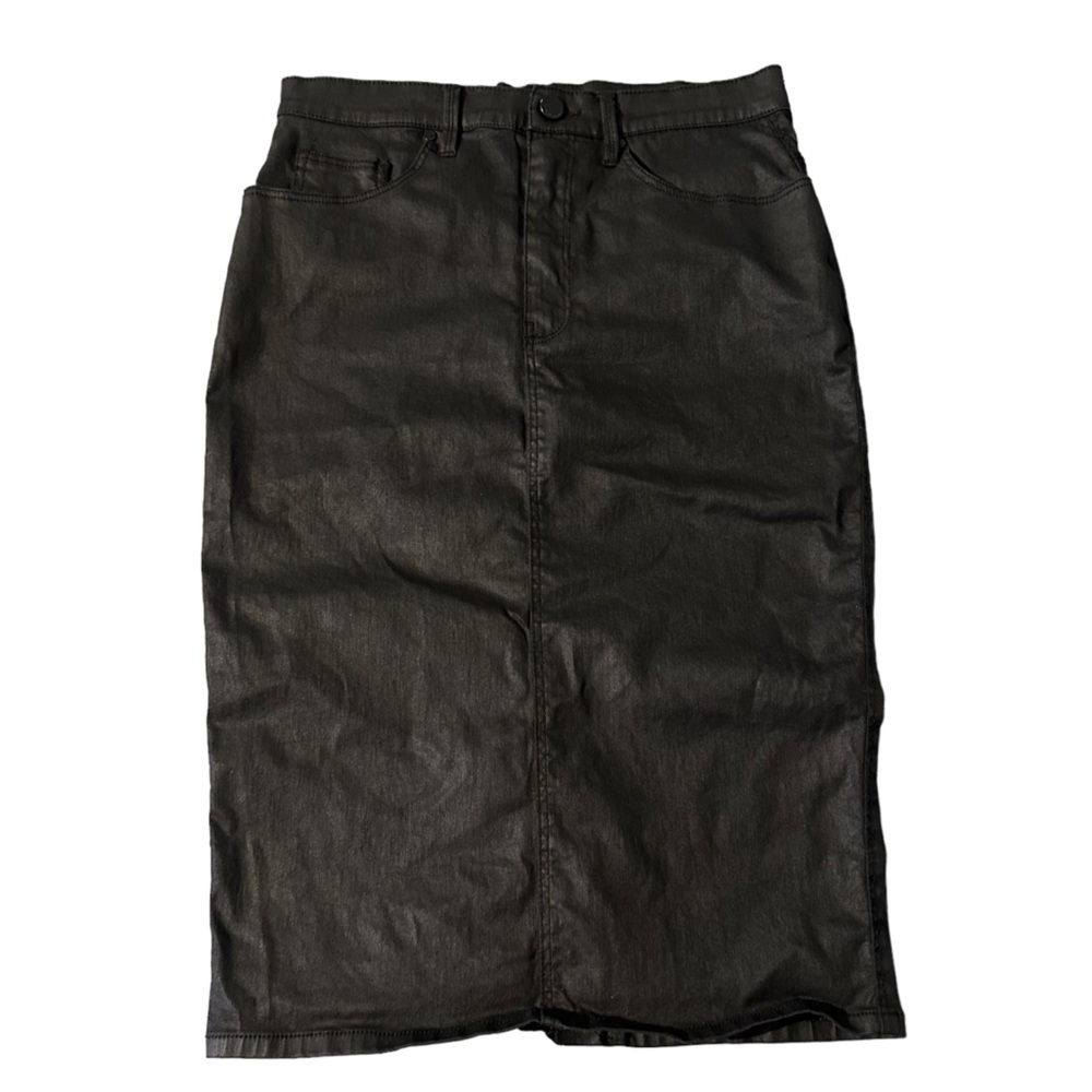 MNG Collection Midi Skirt Size 6 Black Denim High Rise Pencil Skirt Classic
